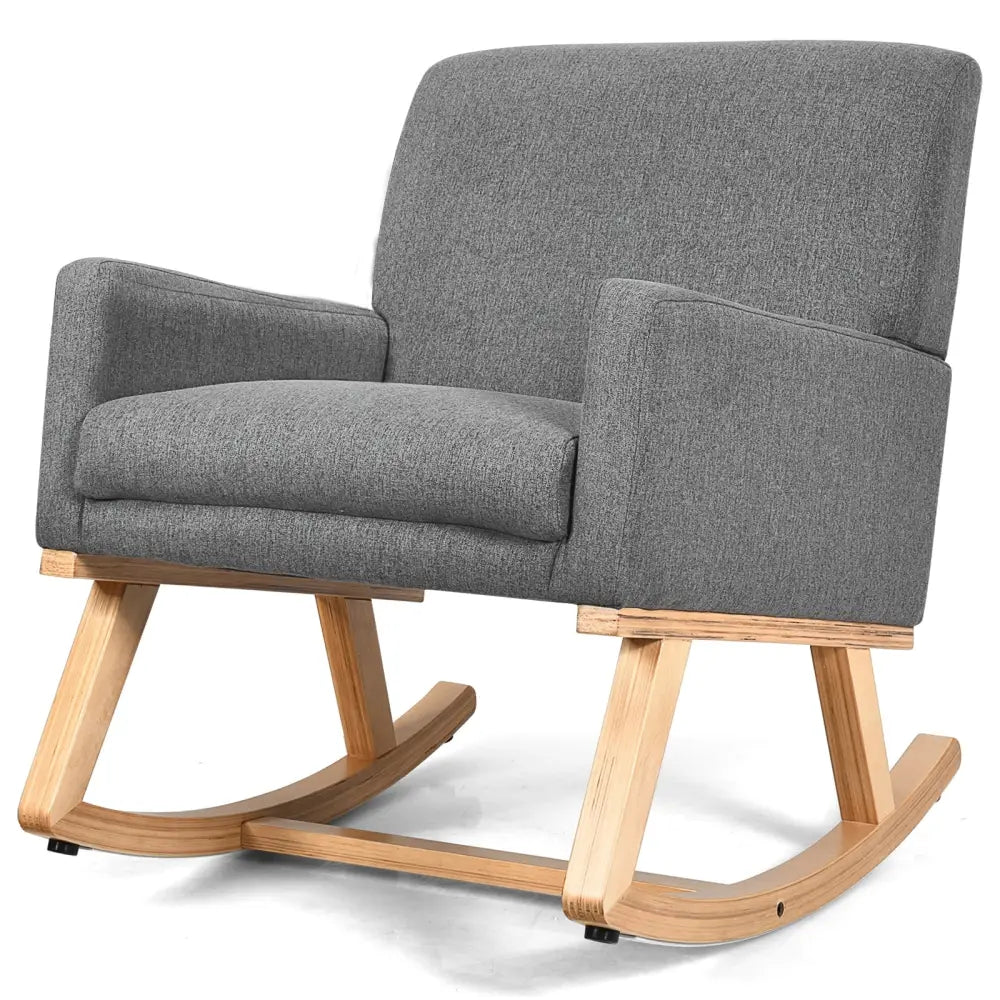 Upholstered Rocking Chair with and Solid Wood Base-Gray - Gray - Accent Chairs