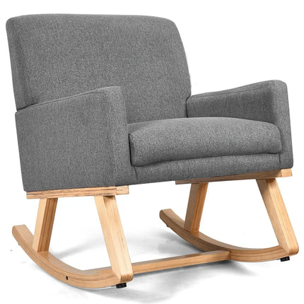 Upholstered Rocking Chair with and Solid Wood Base-Gray - Gray - Accent Chairs