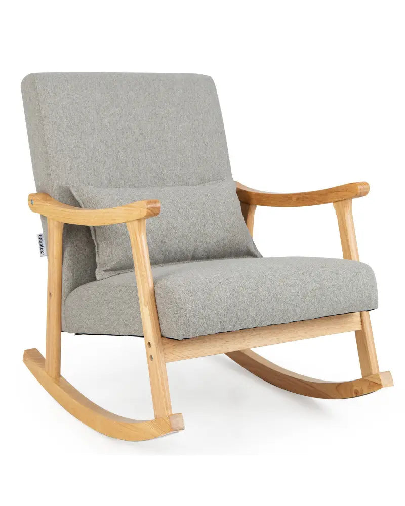 Upholstered Rocking Chair with Pillow and Rubber Wood Frame-Gray - Gray - Accent Chairs