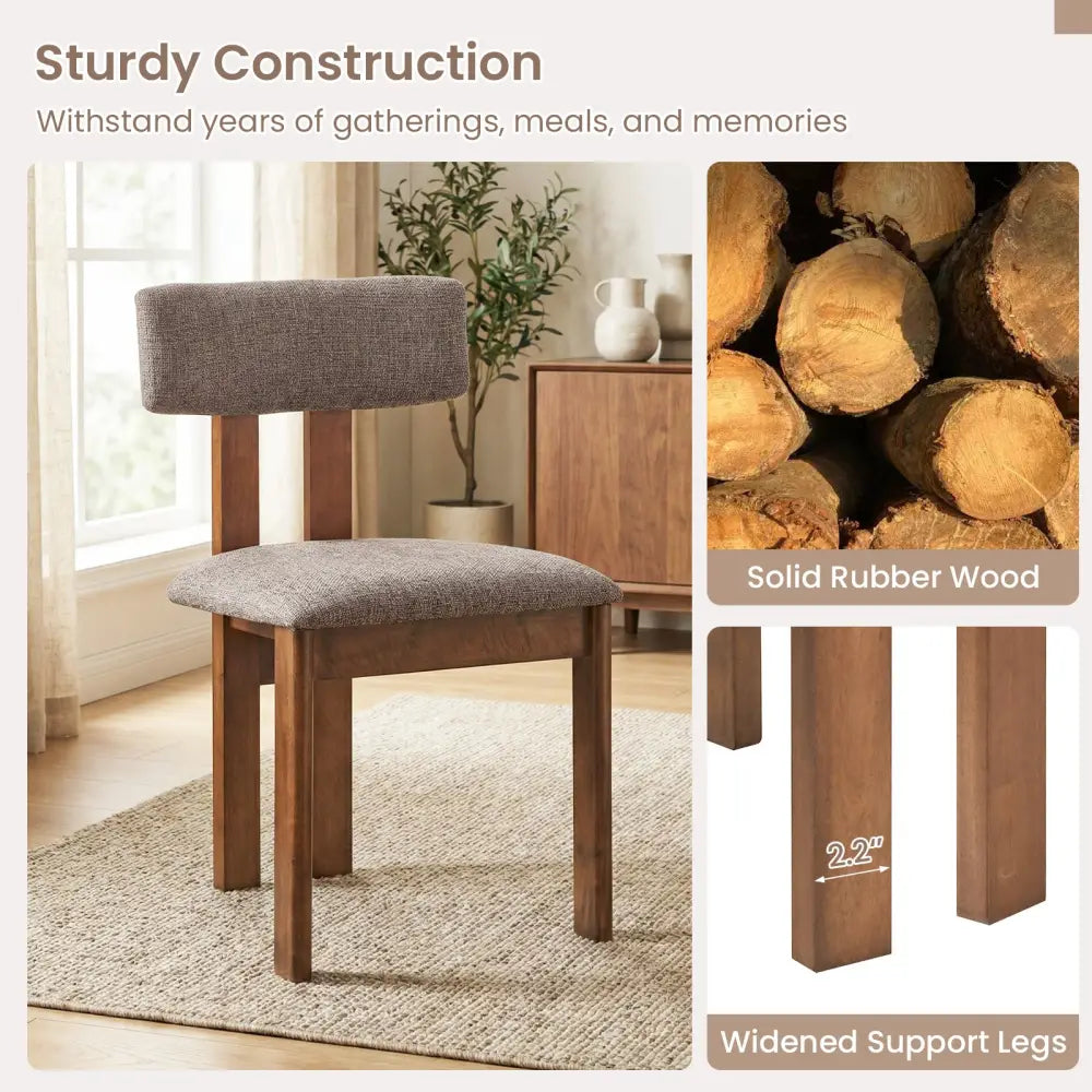 Upholstered Rubber Wood Dining Chairs Set of 2 with Curved Backrest-Walnut - Walnut - Dining Chairs