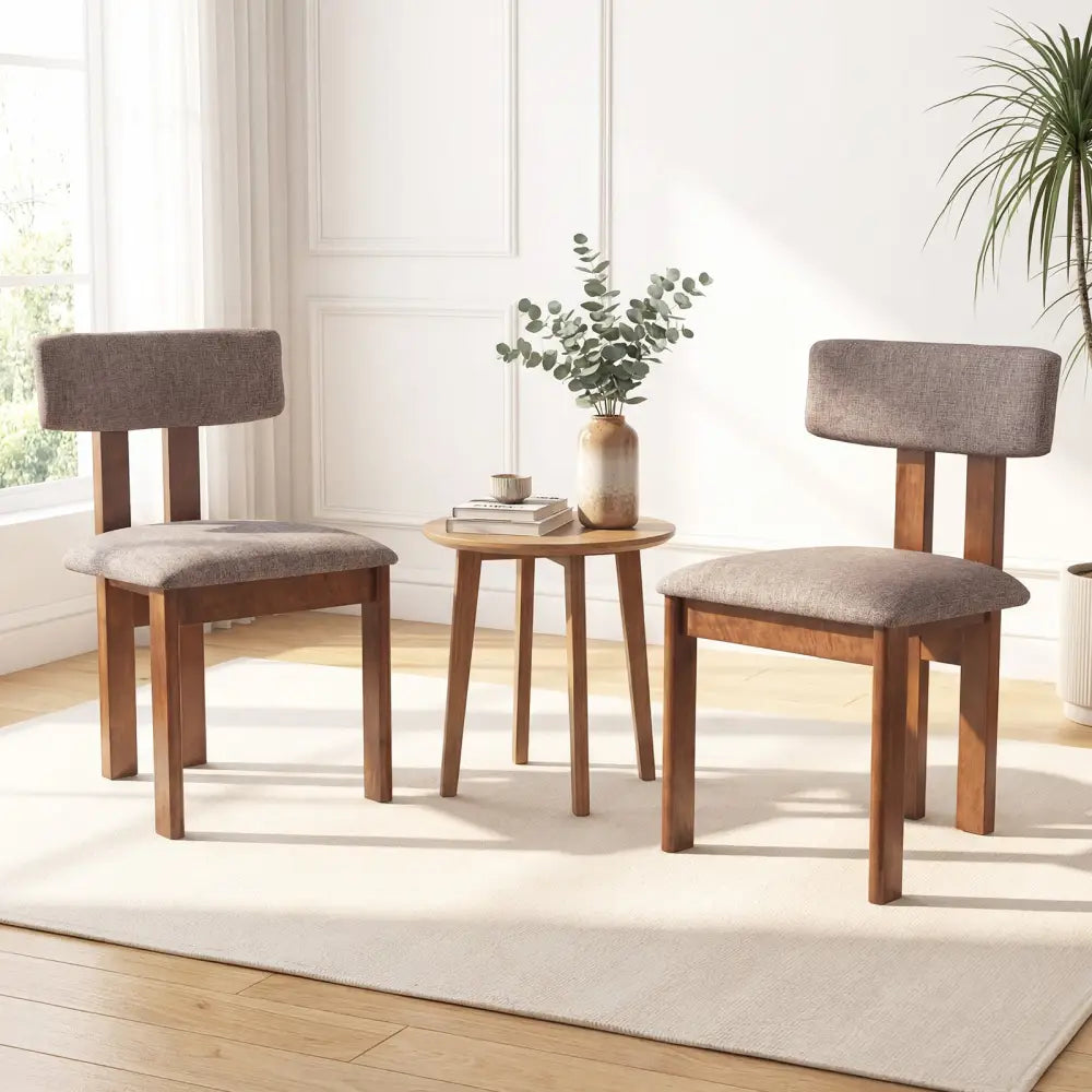 Upholstered Rubber Wood Dining Chairs Set of 2 with Curved Backrest-Walnut - Walnut - Dining Chairs
