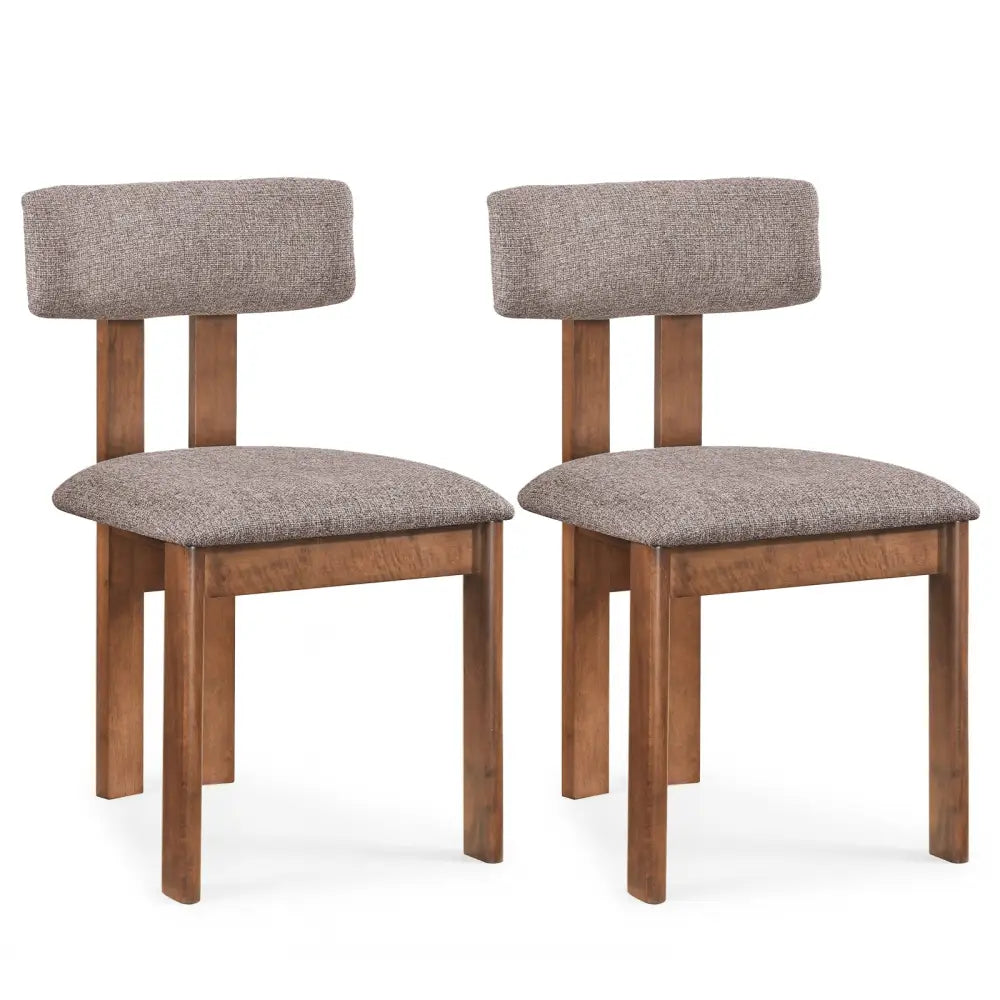 Upholstered Rubber Wood Dining Chairs Set of 2 with Curved Backrest-Walnut - Walnut - Dining Chairs