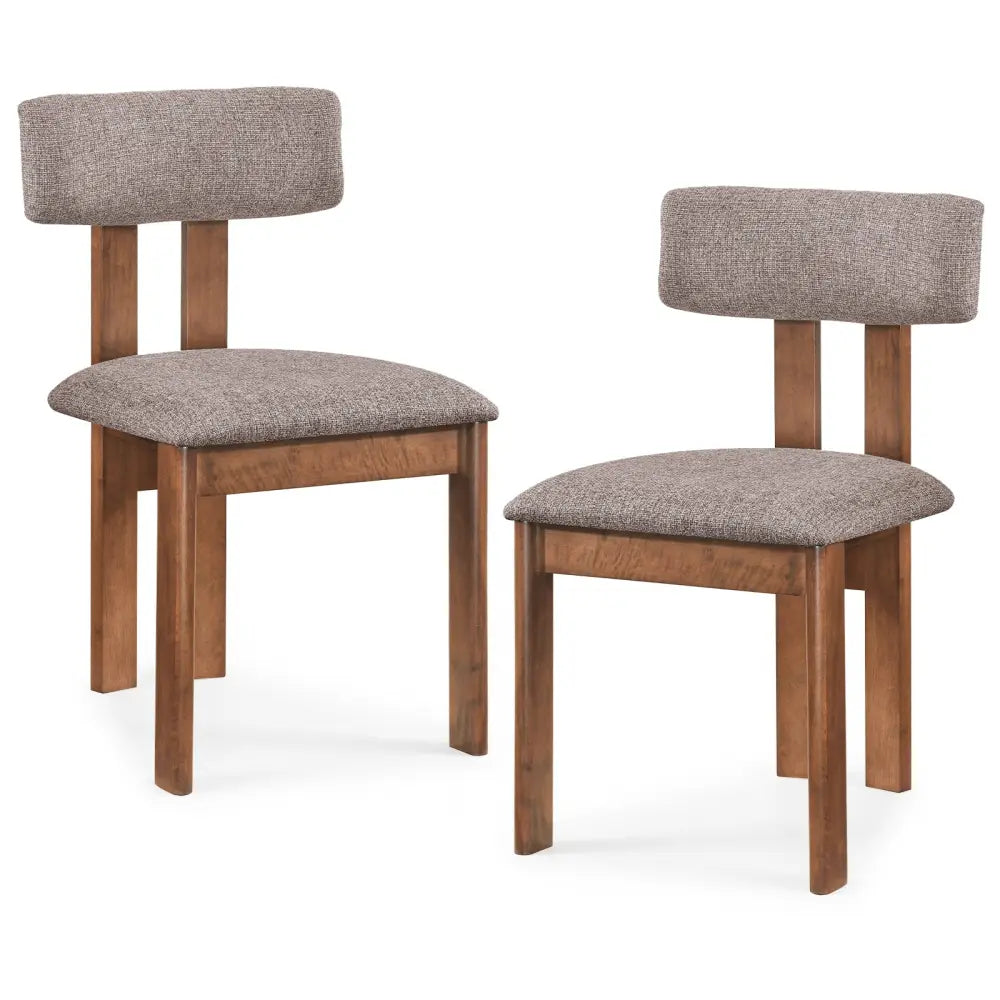 Upholstered Rubber Wood Dining Chairs Set of 2 with Curved Backrest-Walnut - Walnut - Dining Chairs