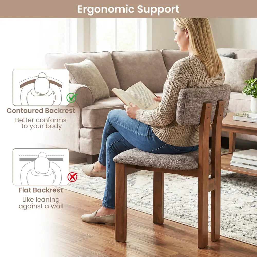 Upholstered Rubber Wood Dining Chairs Set of 4 with Curved Backrest-Walnut - Walnut - Dining Chairs