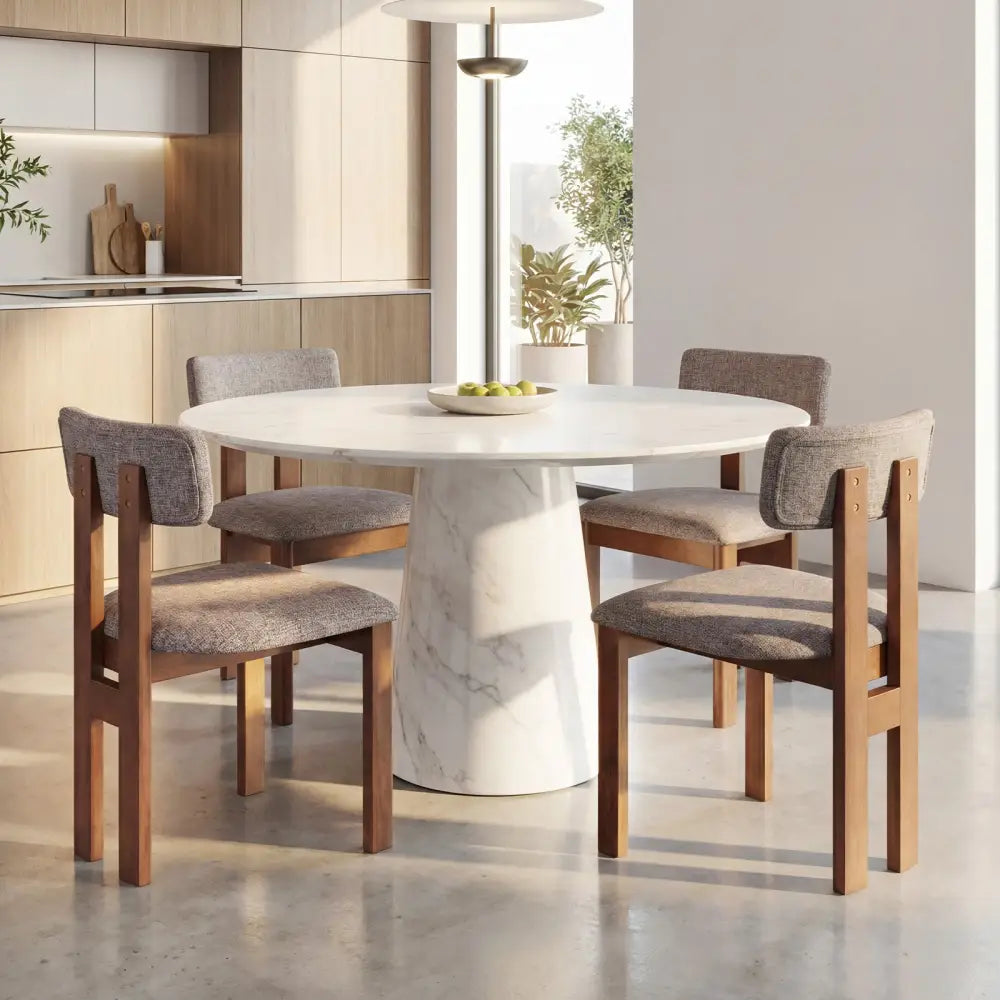 Upholstered Rubber Wood Dining Chairs Set of 4 with Curved Backrest-Walnut - Walnut - Dining Chairs