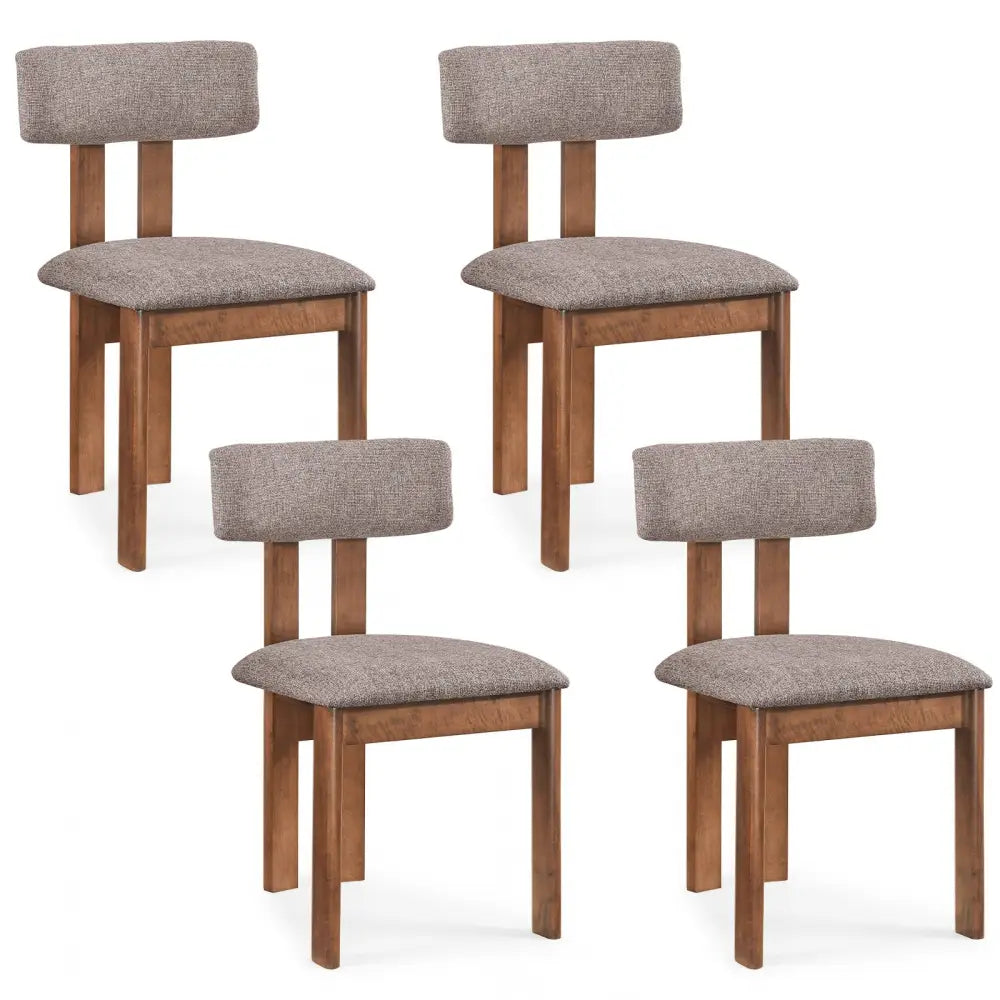 Upholstered Rubber Wood Dining Chairs Set of 4 with Curved Backrest-Walnut - Walnut - Dining Chairs