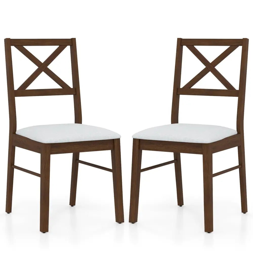 Upholstered Side Dining Chairs Set of 2 with Rubber Wood Frame-Brown - Brown - Dining Chairs