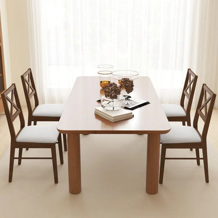Upholstered Side Dining Chairs Set of 2 with Rubber Wood Frame-Brown - Brown - Dining Chairs