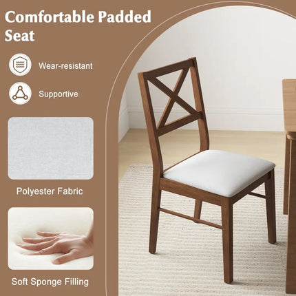 Upholstered Side Dining Chairs Set of 2 with Rubber Wood Frame-Brown - Brown - Dining Chairs