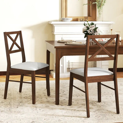 Upholstered Side Dining Chairs Set of 2 with Rubber Wood Frame-Brown - Brown - Dining Chairs
