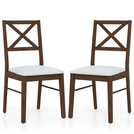 Upholstered Side Dining Chairs Set of 2 with Rubber Wood Frame-Brown - Brown - Dining Chairs
