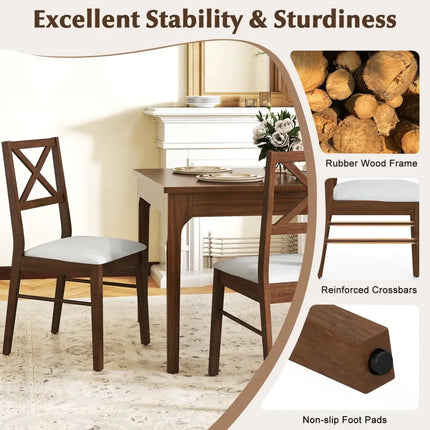 Upholstered Side Dining Chairs Set of 2 with Rubber Wood Frame-Brown - Brown - Dining Chairs