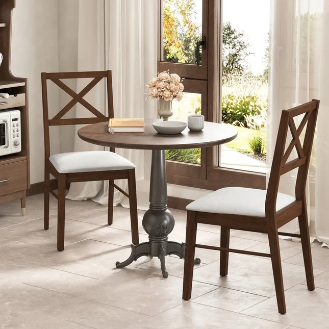 Upholstered Side Dining Chairs Set of 2 with Rubber Wood Frame-Brown - Brown - Dining Chairs