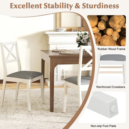 Upholstered Side Dining Chairs Set of 2 with Rubber Wood Frame-White - White - Dining Chairs