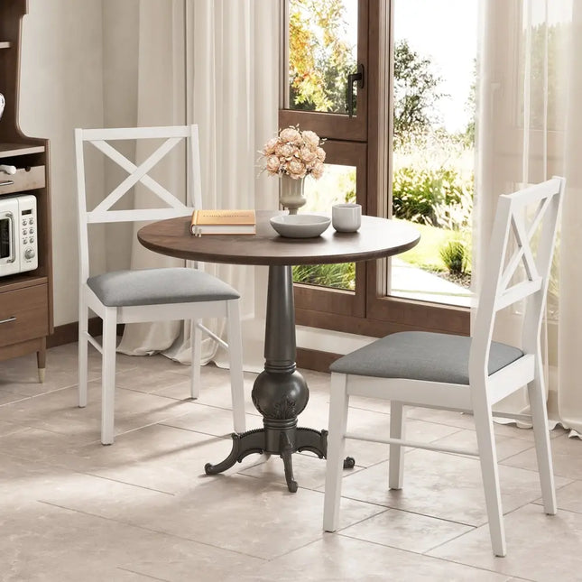 Upholstered Side Dining Chairs Set of 2 with Rubber Wood Frame-White - White - Dining Chairs