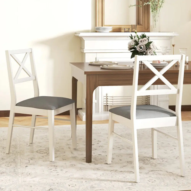 Upholstered Side Dining Chairs Set of 2 with Rubber Wood Frame-White - White - Dining Chairs