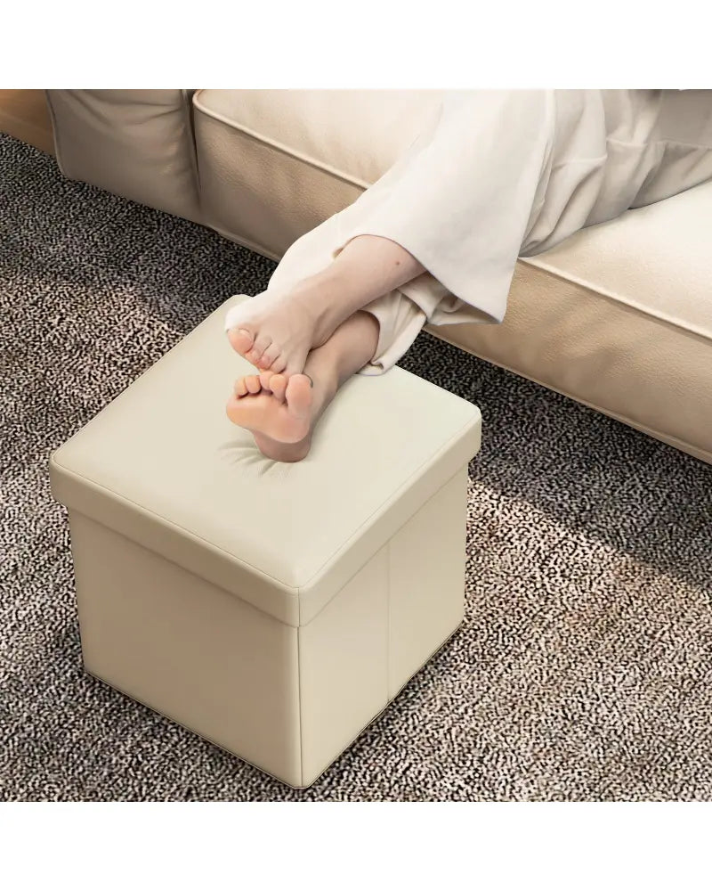 Upholstered Square Footstool with PVC Leather Surface for Bedroom-White - White - Shoe Racks & Storage Benches