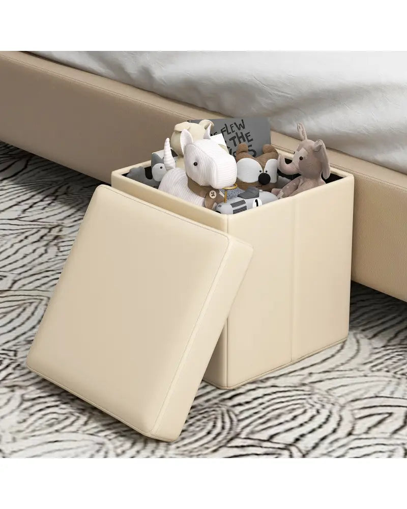 Upholstered Square Footstool with PVC Leather Surface for Bedroom-White - White - Shoe Racks & Storage Benches
