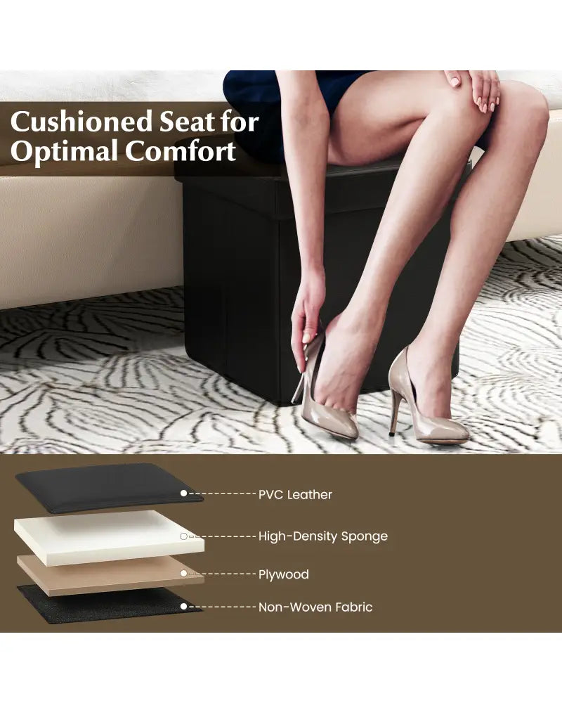 Upholstered Square Footstool with PVC Leather Surface for Bedroom-Black - Black - Shoe Racks & Storage Benches