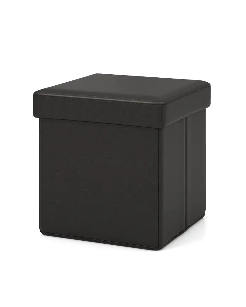 Upholstered Square Footstool with PVC Leather Surface for Bedroom-Black - Black - Shoe Racks & Storage Benches