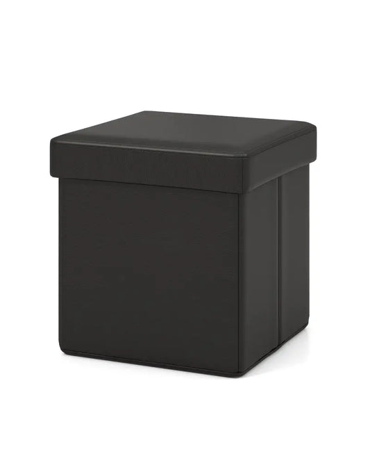 Upholstered Square Footstool with PVC Leather Surface for Bedroom-Black - Black - Shoe Racks & Storage Benches