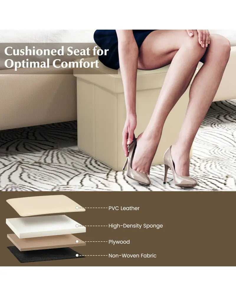Upholstered Square Footstool with PVC Leather Surface for Bedroom-White - White - Shoe Racks & Storage Benches