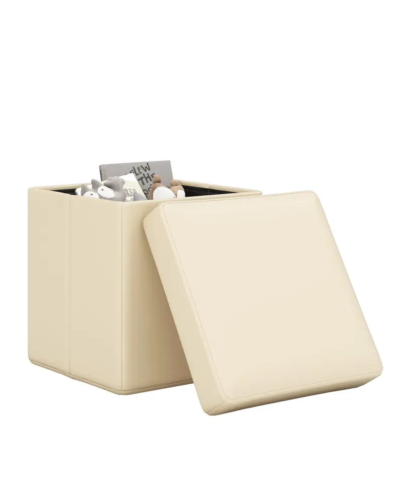 Upholstered Square Footstool with PVC Leather Surface for Bedroom-White - White - Shoe Racks & Storage Benches