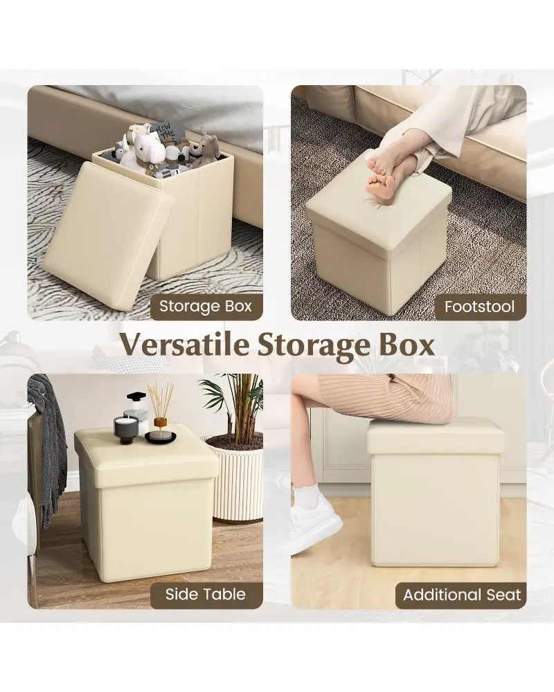 Upholstered Square Footstool with PVC Leather Surface for Bedroom-White - White - Shoe Racks & Storage Benches