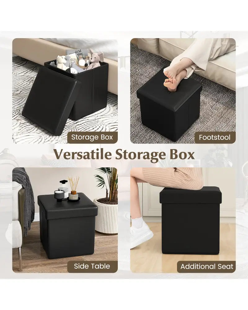 Upholstered Square Footstool with PVC Leather Surface for Bedroom-Black - Black - Shoe Racks & Storage Benches