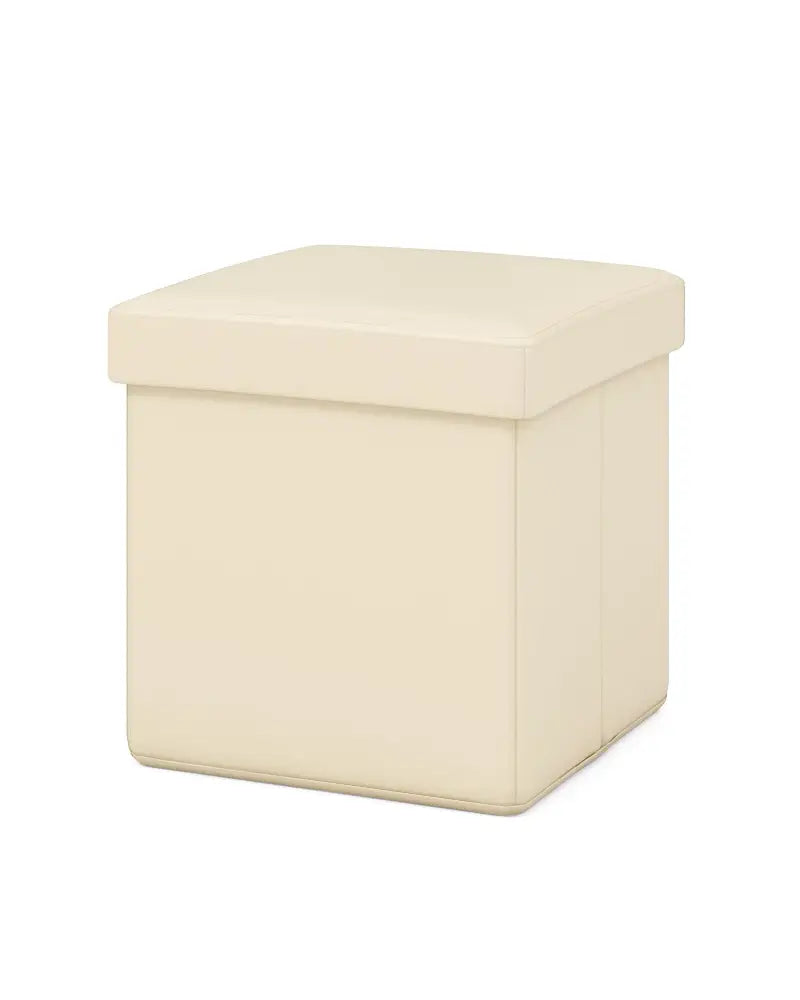 Upholstered Square Footstool with PVC Leather Surface for Bedroom-White - White - Shoe Racks & Storage Benches