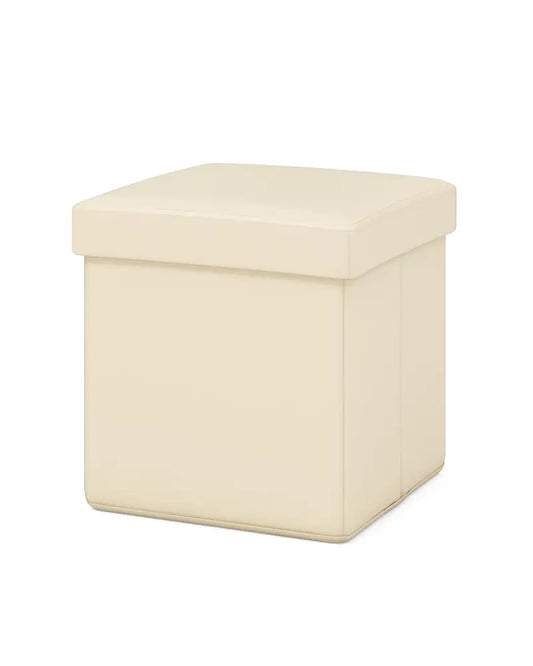 Upholstered Square Footstool with PVC Leather Surface for Bedroom-White - White - Shoe Racks & Storage Benches