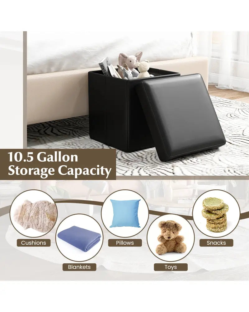 Upholstered Square Footstool with PVC Leather Surface for Bedroom-Black - Black - Shoe Racks & Storage Benches