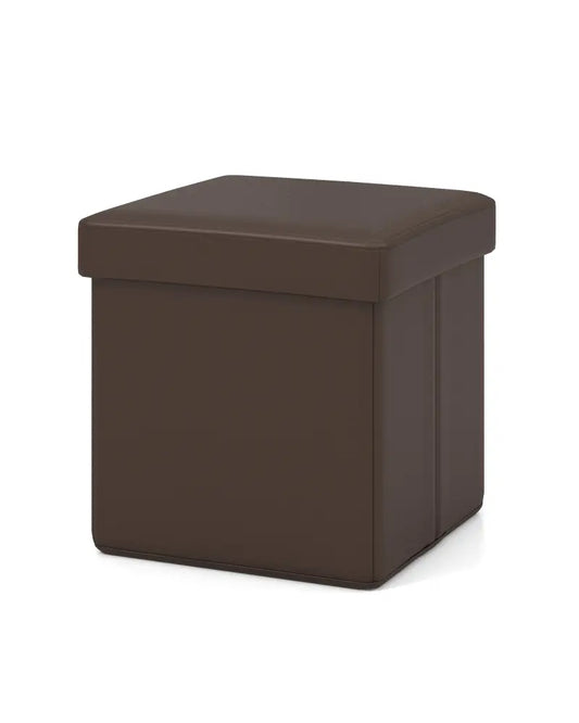Upholstered Square Footstool with PVC Leather Surface for Bedroom-Brown - Brown - Shoe Racks & Storage Benches