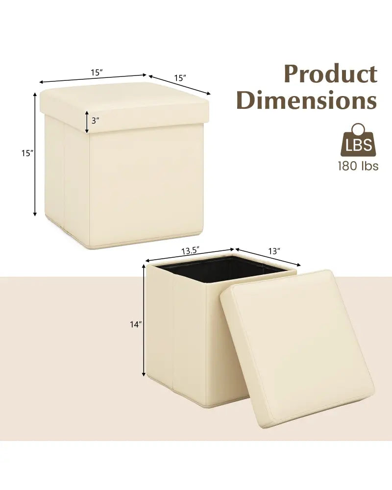 Upholstered Square Footstool with PVC Leather Surface for Bedroom-White - White - Shoe Racks & Storage Benches