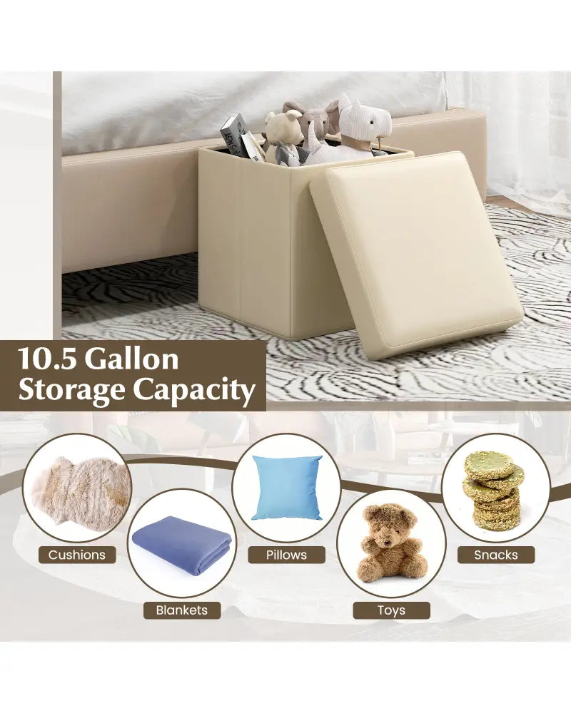 Upholstered Square Footstool with PVC Leather Surface for Bedroom-White - White - Shoe Racks & Storage Benches