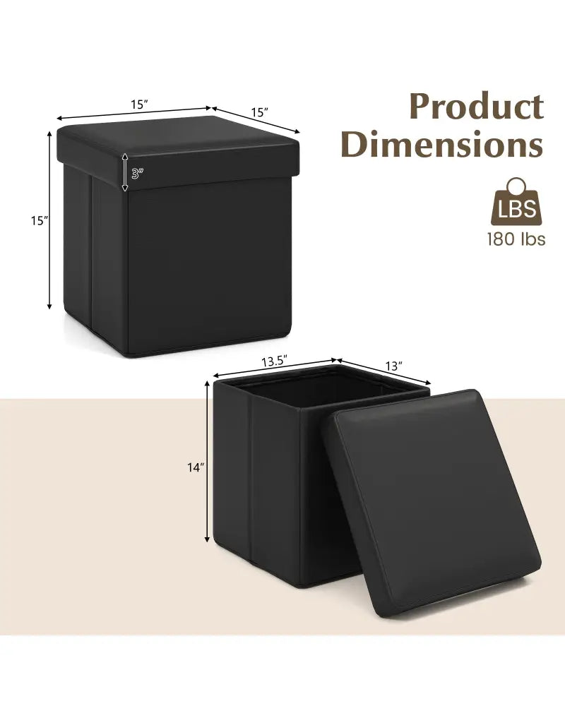 Upholstered Square Footstool with PVC Leather Surface for Bedroom-Black - Black - Shoe Racks & Storage Benches