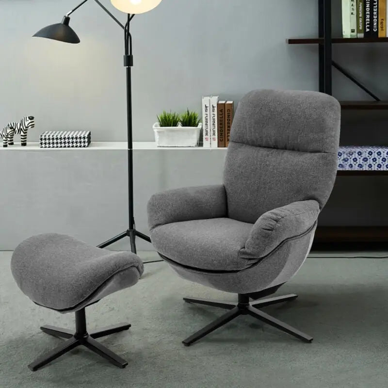 Upholstered Swivel Lounge Chair with Ottoman and Rocking Footstool-Gray - Gray - Accent Chairs