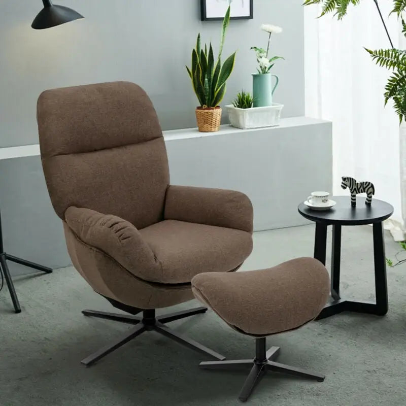 Upholstered Swivel Lounge Chair with Ottoman and Rocking Footstool-Brown - Brown - Accent Chairs