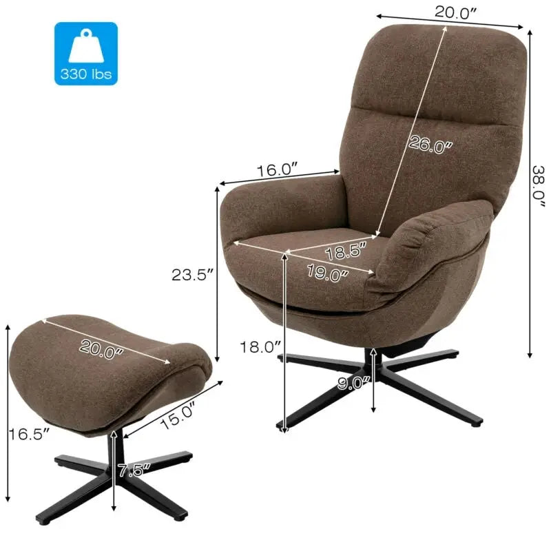 Upholstered Swivel Lounge Chair with Ottoman and Rocking Footstool-Brown - Brown - Accent Chairs
