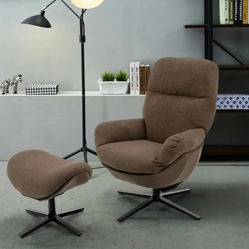 Upholstered Swivel Lounge Chair with Ottoman and Rocking Footstool-Brown - Brown - Accent Chairs
