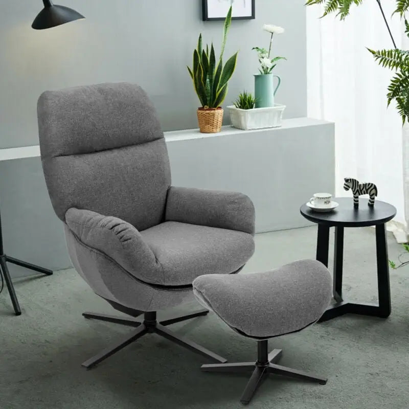 Upholstered Swivel Lounge Chair with Ottoman and Rocking Footstool-Gray - Gray - Accent Chairs
