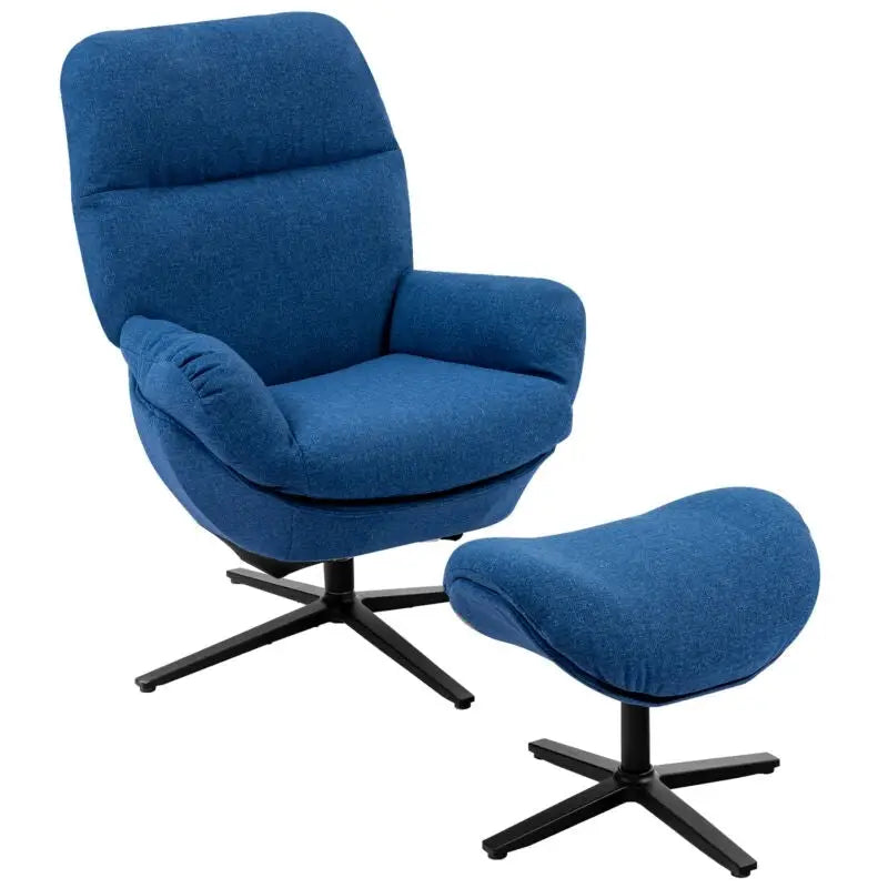 Upholstered Swivel Lounge Chair with Ottoman and Rocking Footstool-Blue - Blue - Accent Chairs