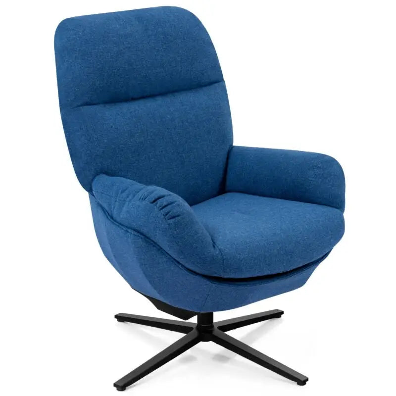 Upholstered Swivel Lounge Chair with Ottoman and Rocking Footstool-Blue - Blue - Accent Chairs