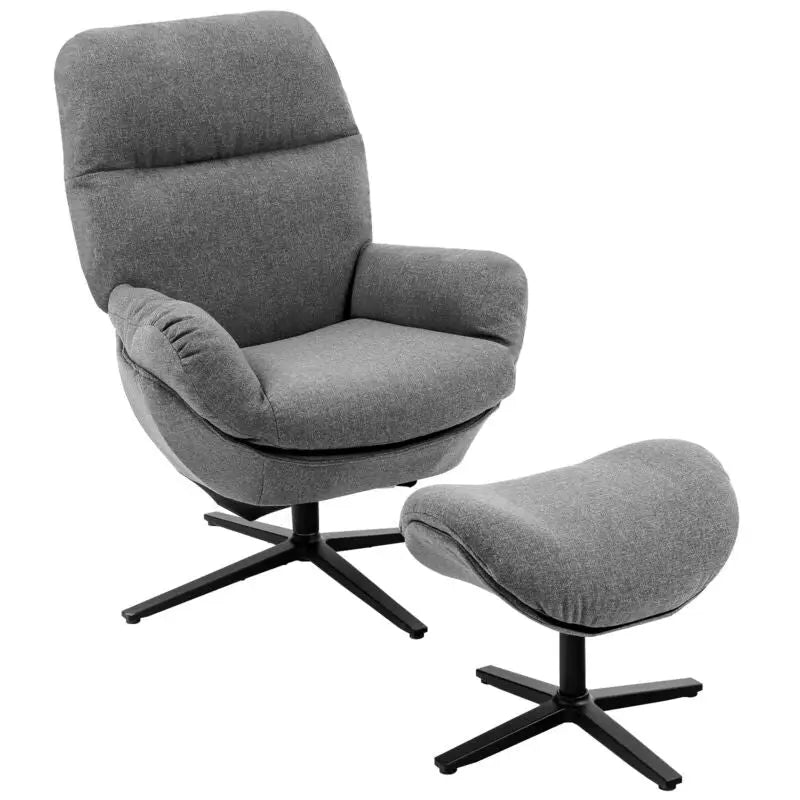Upholstered Swivel Lounge Chair with Ottoman and Rocking Footstool-Gray - Gray - Accent Chairs