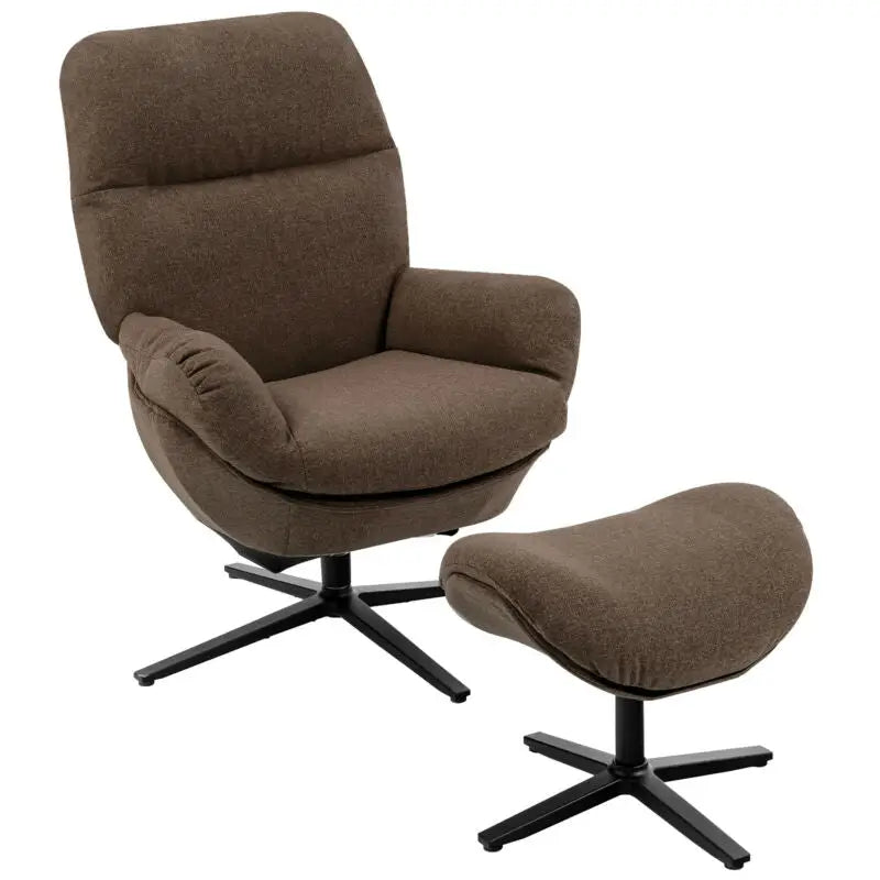 Upholstered Swivel Lounge Chair with Ottoman and Rocking Footstool-Brown - Brown - Accent Chairs