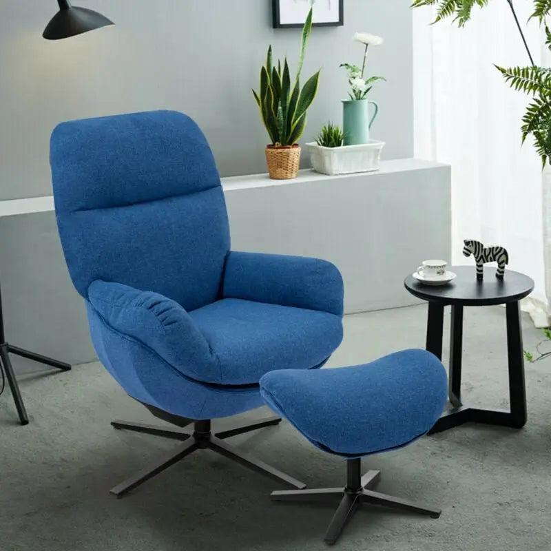 Upholstered Swivel Lounge Chair with Ottoman and Rocking Footstool-Blue - Blue - Accent Chairs