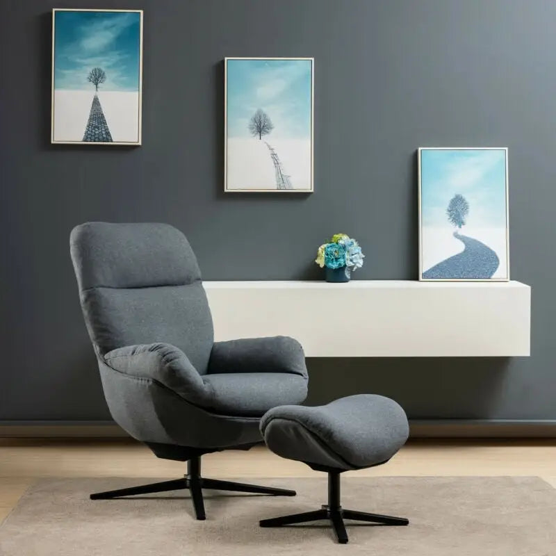 Upholstered Swivel Lounge Chair with Ottoman and Rocking Footstool-Gray - Gray - Accent Chairs