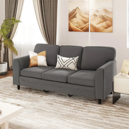Upholstered Teddy Velvet 3-Seat Sofa with Comfy Back Pillows-Gray - Gray - Sofas & Loveseats