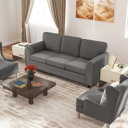 Upholstered Teddy Velvet 3-Seat Sofa with Comfy Back Pillows-Gray - Gray - Sofas & Loveseats