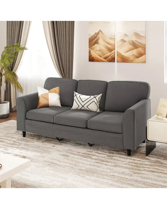 Upholstered Teddy Velvet 3-Seat Sofa with Comfy Back Pillows-Gray - Gray - Sofas & Loveseats